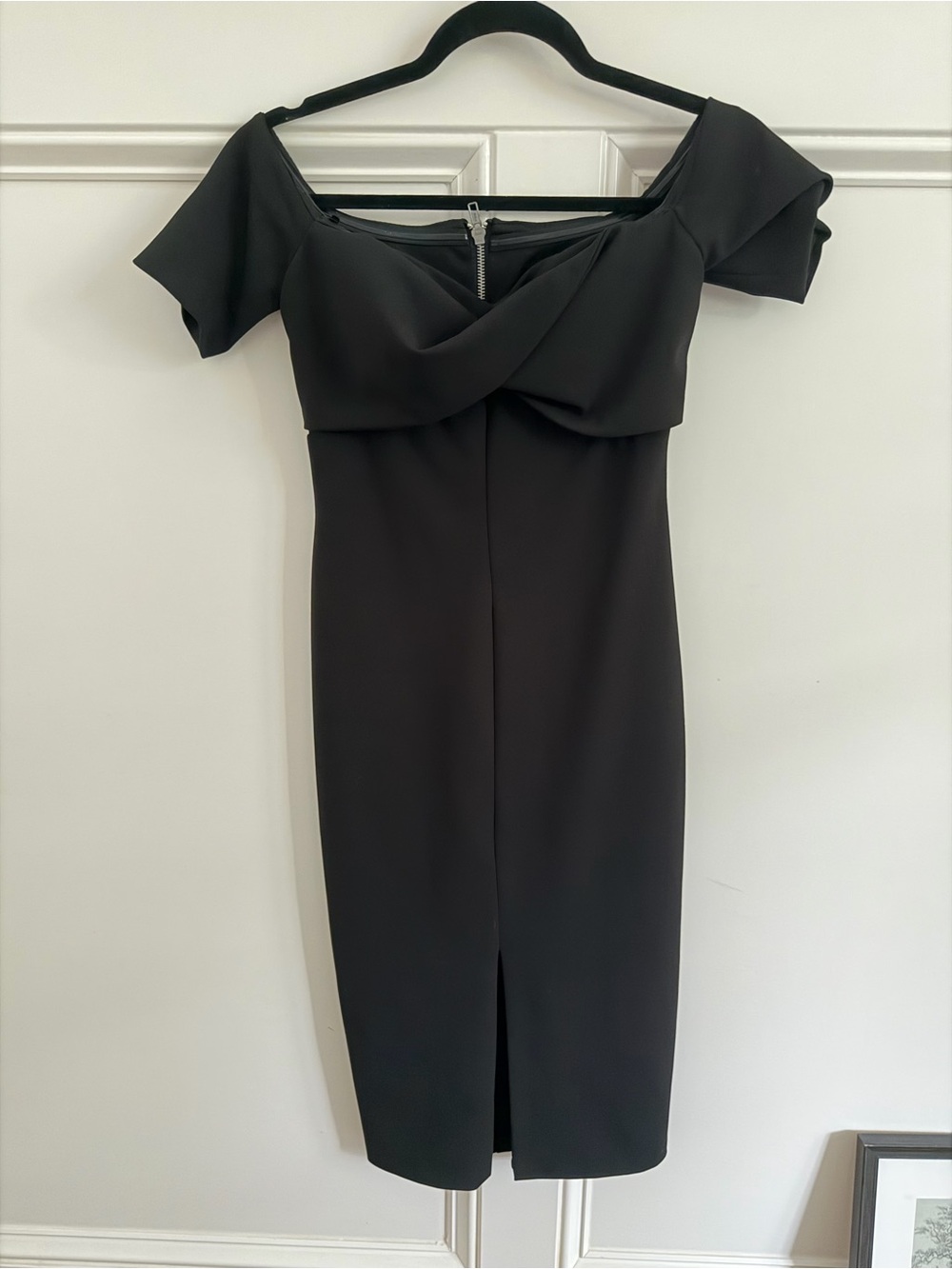 Betsy and Adam Off-Shoulder Black Sheath Dress 2